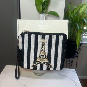Sincerely Jules Beaded Eiffel Tower Clutch Wristlet
Black & White Stripe NWT